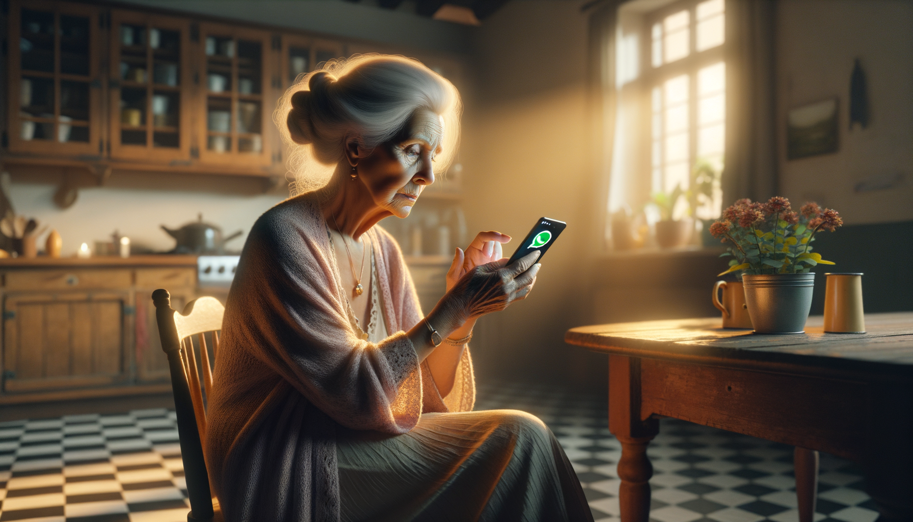 Großmutter mit Smartphone - Besorgt über verdächtige Nachricht